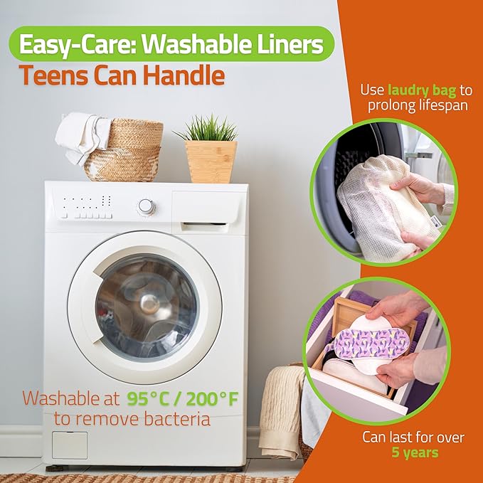 Non-Slip Reusable Panty Liners for Teen Girls (Small, 7-Pack); High-Temp Washable Organic Cotton Cloth Liners; Stay Fresh & Dry, Ultra-Thin, 100% Breathable, for Daily Vaginal Discharge Only (No PUL)