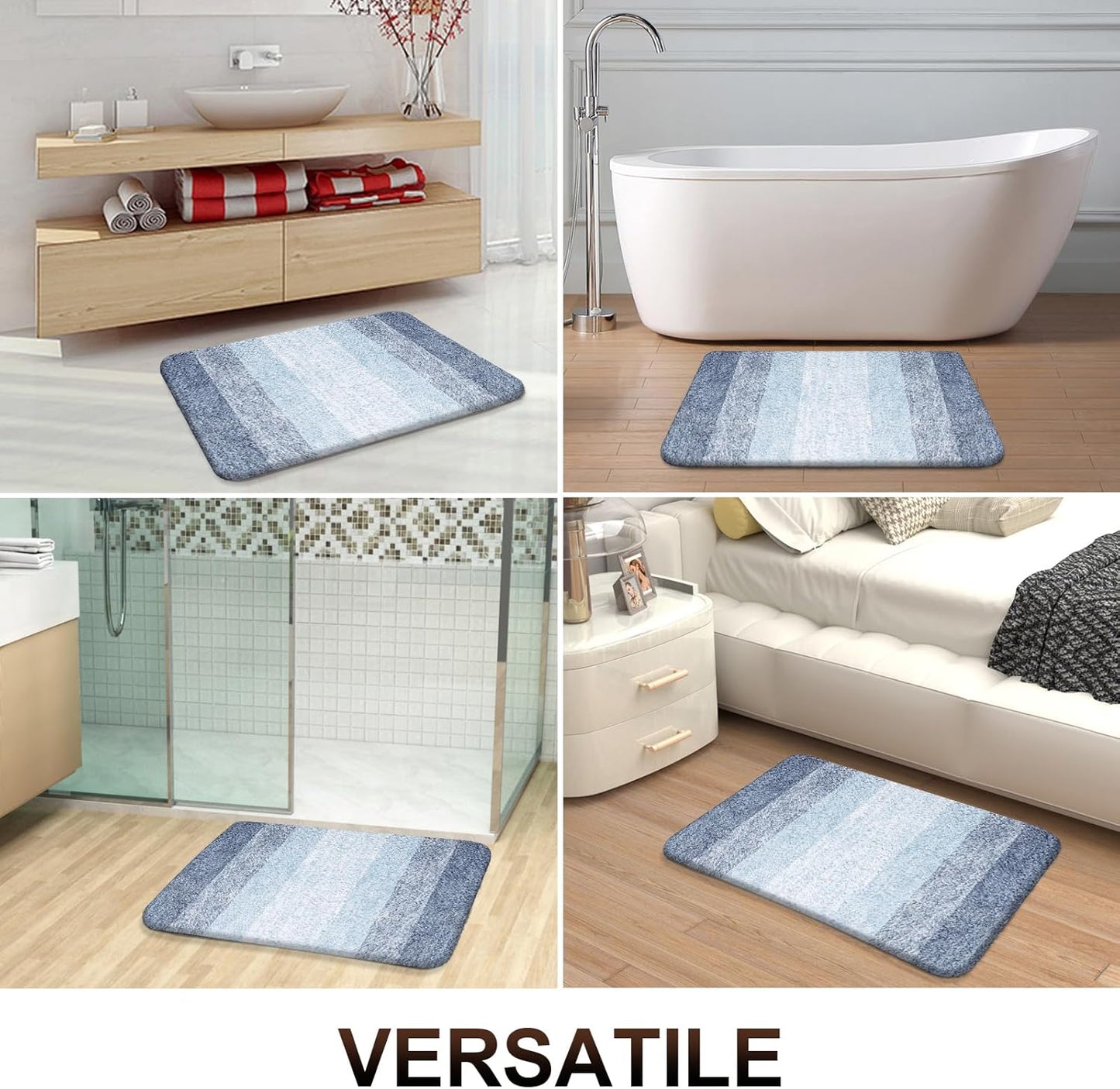 OLANLY Bathroom Runner Rugs 47x17, Extra Soft Absorbent Microfiber Bath Rugs, Rubber Backing, Quick Dry, Machine Washable Bath Mats for Bathroom Floor, Tub and Shower, Home Decor Accessories, Blue