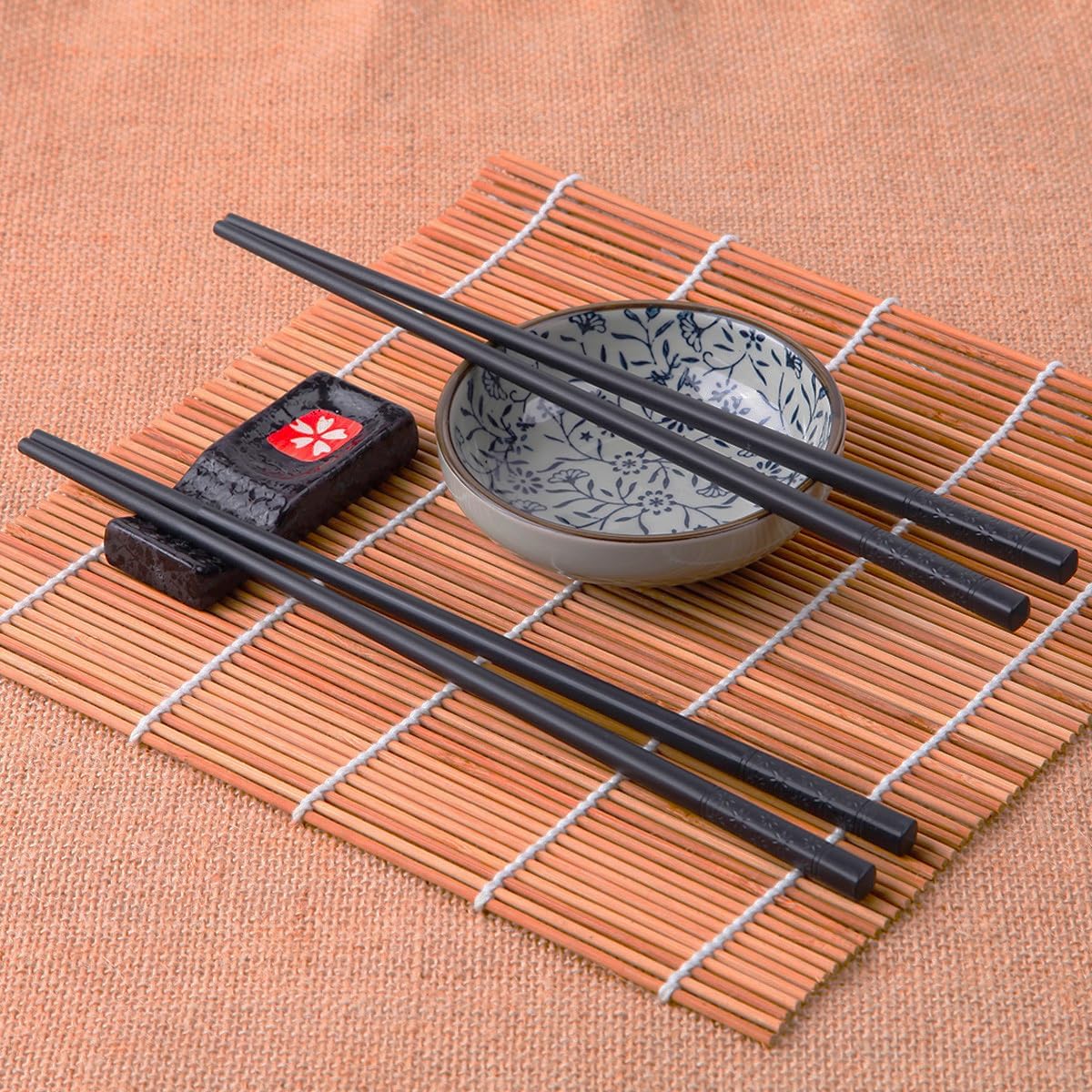 VIWIK Reusable Chopsticks 5 Pairs Premium Fiberglass Chop sticks – Lightweight Non-Slip Design Easy to Clean Dishwasher Safe 9 1/2 Inches – Gift Set