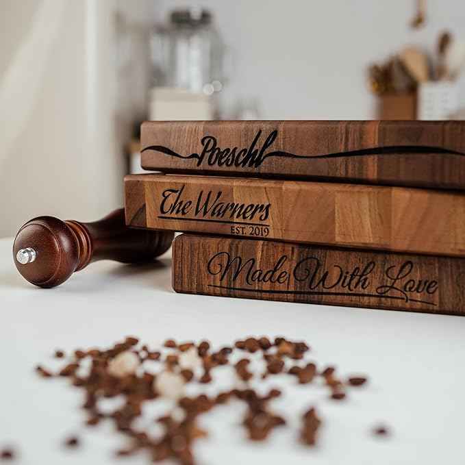 Handmade Personalized Walnut End Grain Cutting Board – Custom Engraved Wood Chopping Block, Perfect Gift for Home Chefs by GrainWoods (15x9x2 Inches)
