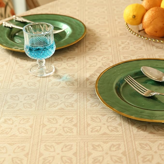 patdrea Designer French Rectangular Tablecloth,Beige Anti-Wrinkle Durable Floral Farmhouse Table Cloth,Decor Tables Covers for Kitchen Dining,Tea Party,Christmas,Thanksgiving,55"x79"-Fram