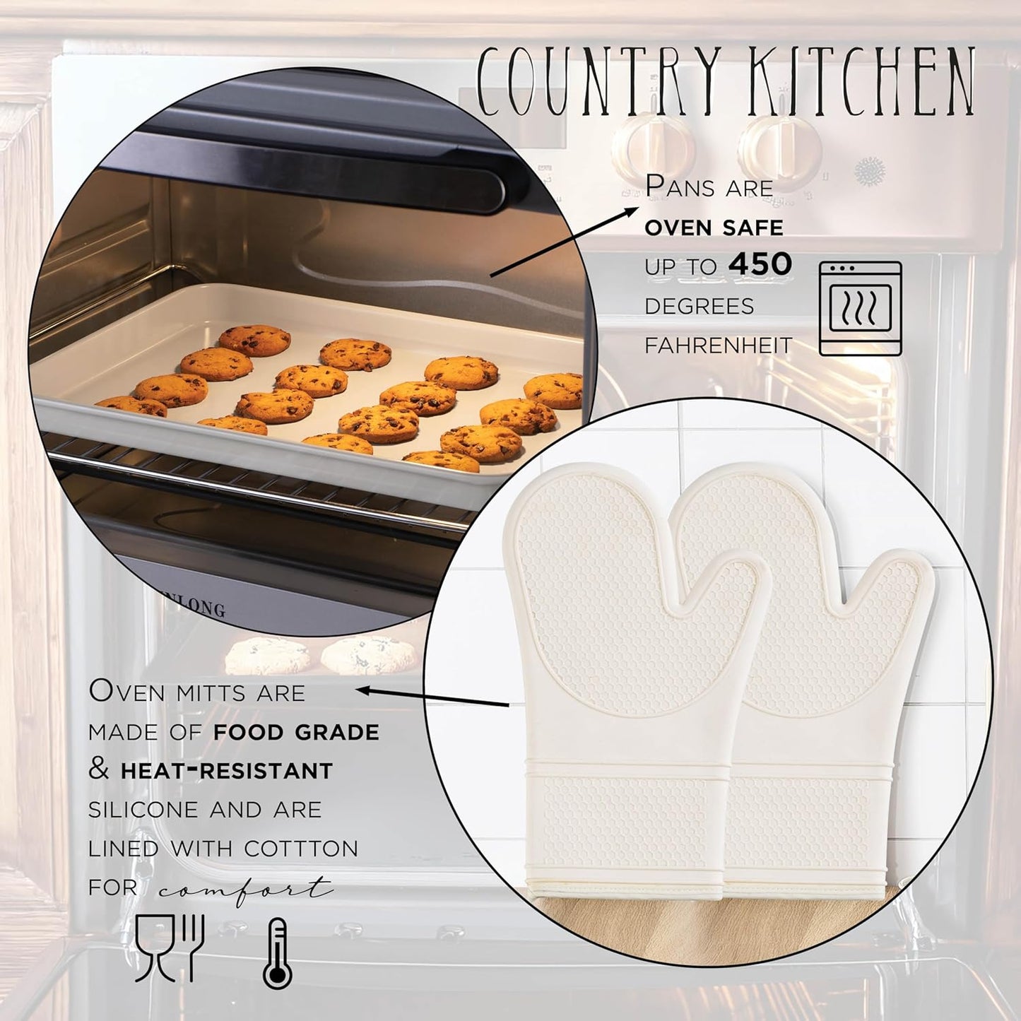 Country Kitchen Nonstick Stackable Bakeware Set - Deluxe Heavy Duty, Durable, Easy Release Baking Set, Cream, 13 Pcs
