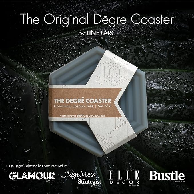 LINE+ARC Extra Thick Silicone Coasters (As Seen in NYTimes WireCutter) Waterproof Anti-Stain Heat-Safe Dishwasher-Safe Degrē Coasters (Set of 6, Mauve) Outdoor Rubber Mid-Century Modern