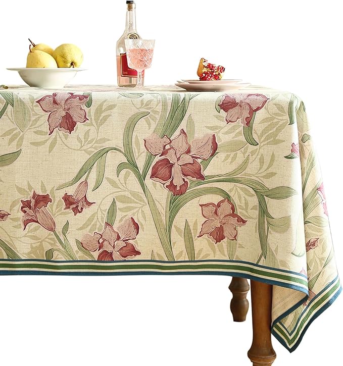 patdrea Designer Green Rectangle Tablecloth,Framhouse Vintage French Violets Pattern Tablecloths,Elegant Floral Table Cover Decor for Kitchen Dining Christmas,Party,Thanksgiving,63"x87"-Tara a