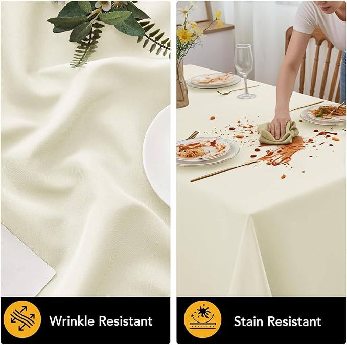 10-Pack Ivory Tablecloths for Rectangle Tables, 60 x 84 Inches, Stain-Resistant Polyester Fabric for 4 Foot Tables - Washable Table Covers for Weddings, Banquets, Birthday Parties, Events