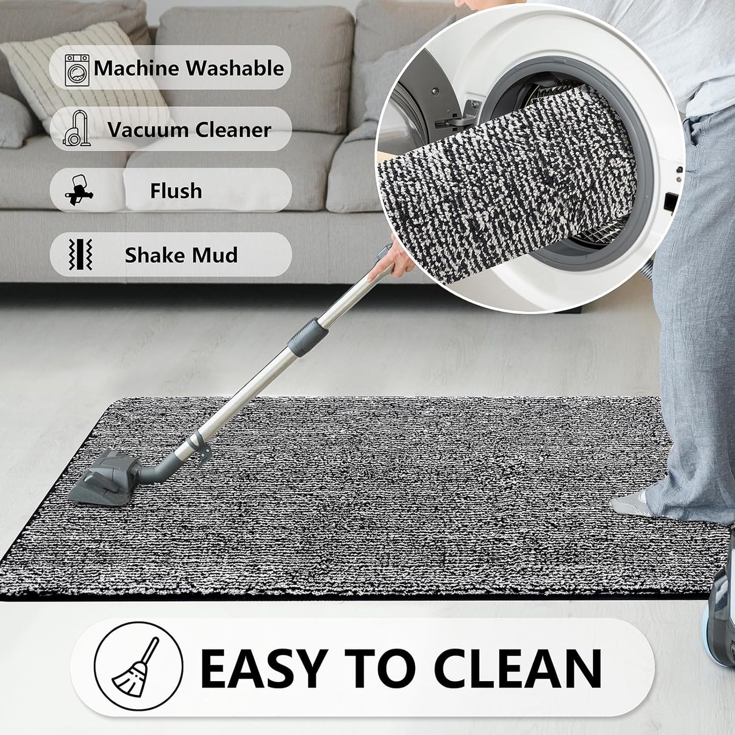 REFETONE Indoor Doormat, Front Door Mat 32"x40" Absorbent Rubber Backing Non Slip Back Door Mats, Washable Low-Profile Inside Floor Mat Door Rugs for Entryway, Resist Dirt Mud Mat for Dogs, Black