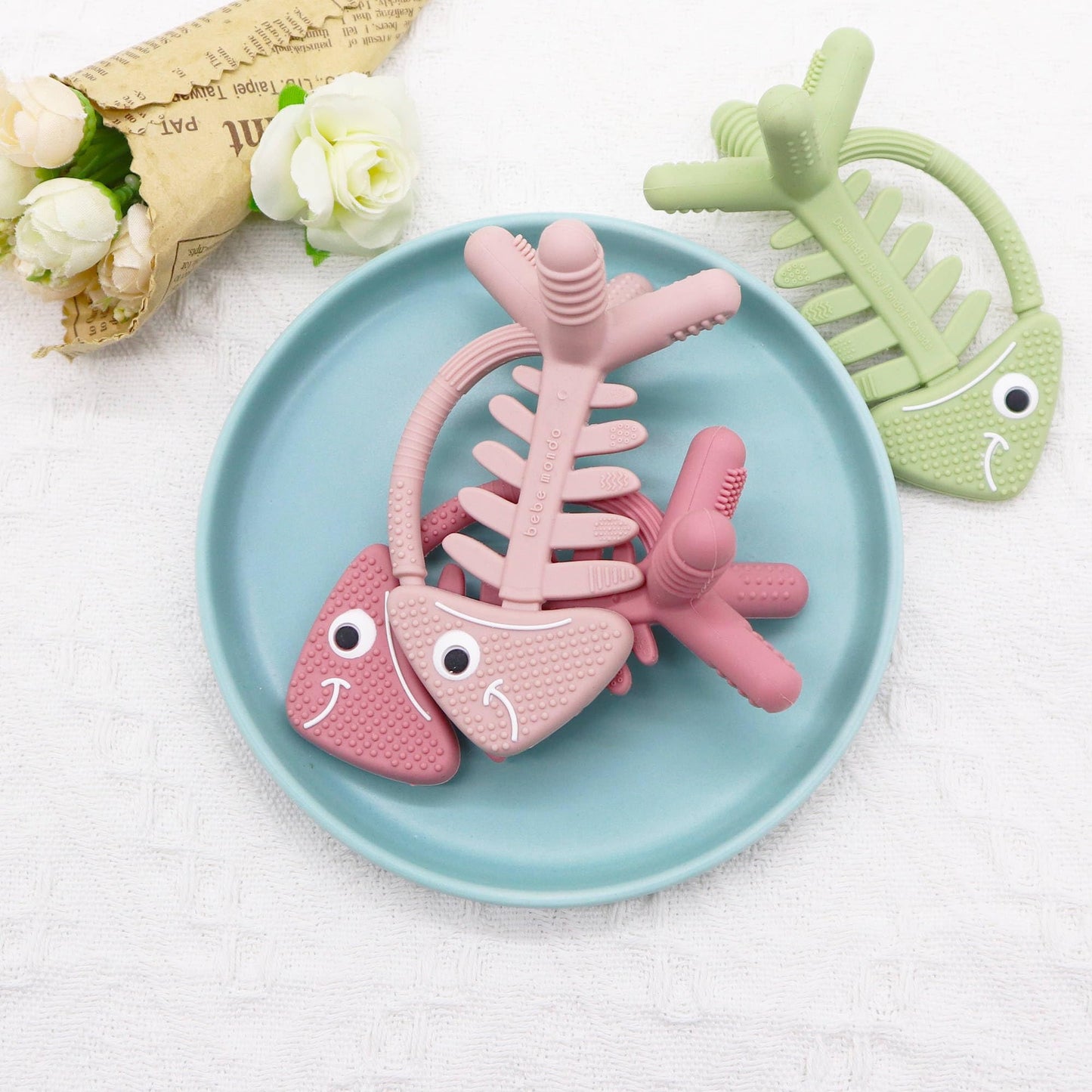 3in1 Infant Toys, Baby Teething Toys 3-6 6-12 Months, Teethers for Babies 3-6-12 Months,for Teething Relief,Baby Gifts Teether, Silicone,Sensory Toys 0-6 Months,USA Patent Pending,Fish,Rose Pink