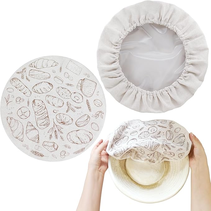 2 Pack 8″ Bowl Covers for Bread Proofing with Plastic Liner, Reusable Shower Caps for Sourdough Rising
