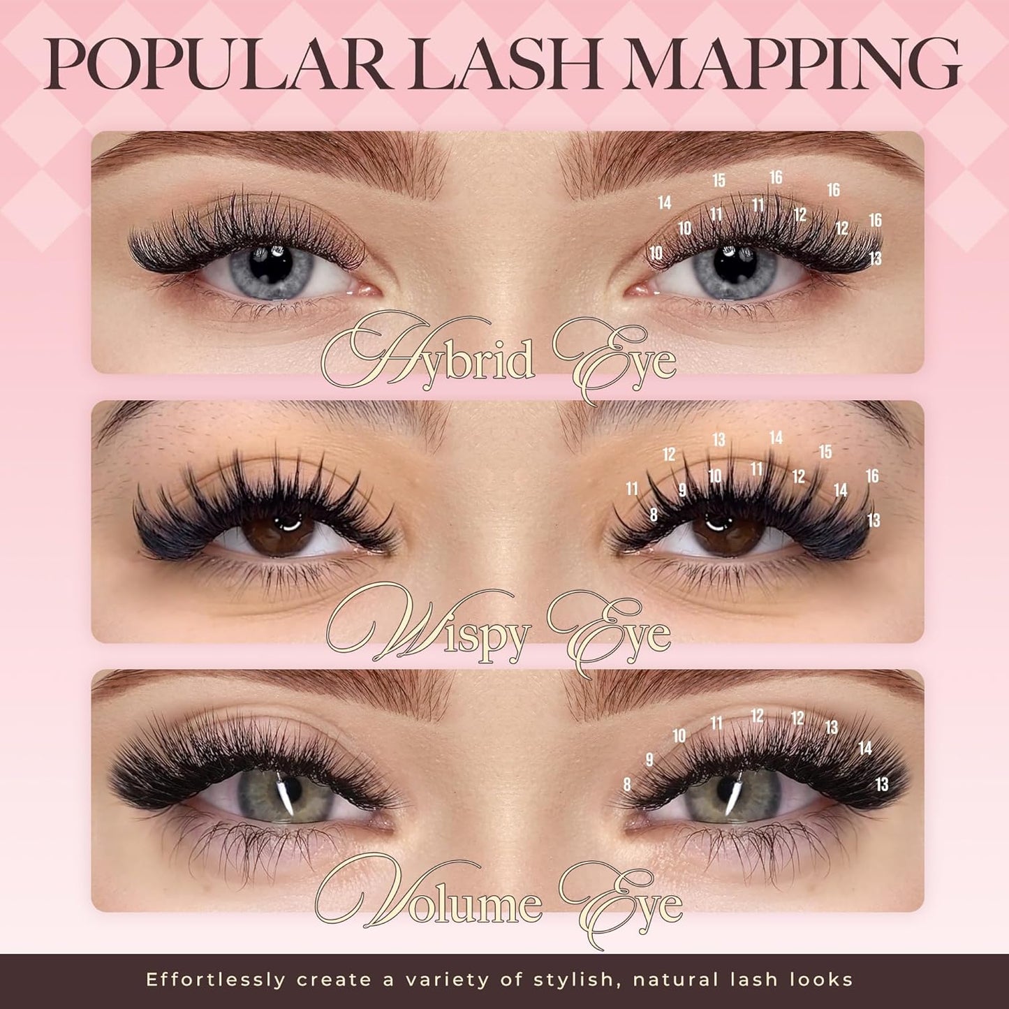 LASHVIEW Volume Lash Extensions 0.03-0.20 J/B/L/C/CC/D Curl 8-16mm Mixed & Single Length Tray, Soft Matte Dark Professional Eyelashes Extension(0.05 D 8-16mm)