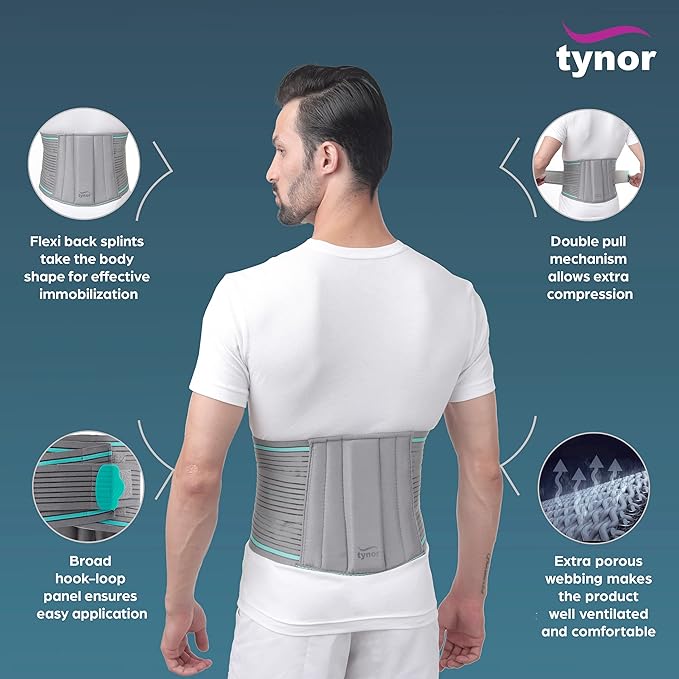TYNOR Lumbar Support Belt Breathable Compression Lower Back Brace, Adjustable Waist Lumbar Support Brace for Men & Women, Herniated Disc, Sciatica, Back Pain & Heavy Lifting (Large, Grey)