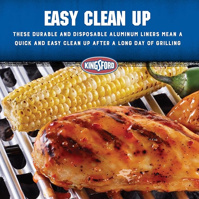 Kingsford Heavy Duty Aluminum Grilling Foil Liners, Disposable Grill Grate Covers for Grilling, Cooking, and Steaming, Helps Keep Grill Grates Clean, 14.75 x 9 in, 4 Count