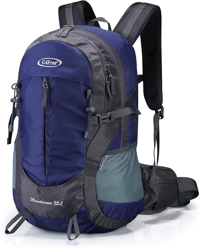 G4Free 35L Hiking Backpack Water Resistant Outdoor Sports Travel Daypack Lightweight with Rain Cover for Women Men (Dark Blue)