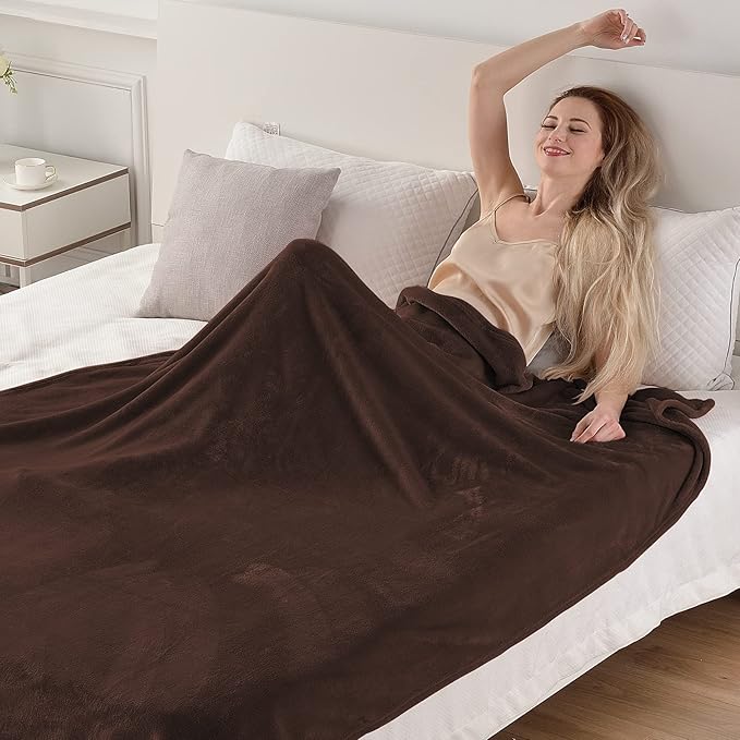 SOCHOW Flannel Fleece Blanket Throw Size, All Season Lightweight Super Soft Cozy Blanket for Bed or Couch, Brown, 50x60 inches
