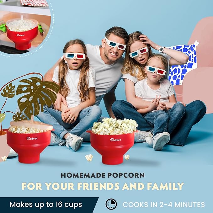 The Original Salbree Collapsible Silicone Microwave Popcorn Popper Maker Machine, Microwavable Bowl Holds 16 Cups, Uses Hot Air and Oil Always Optional - The Most Colors Available (White)