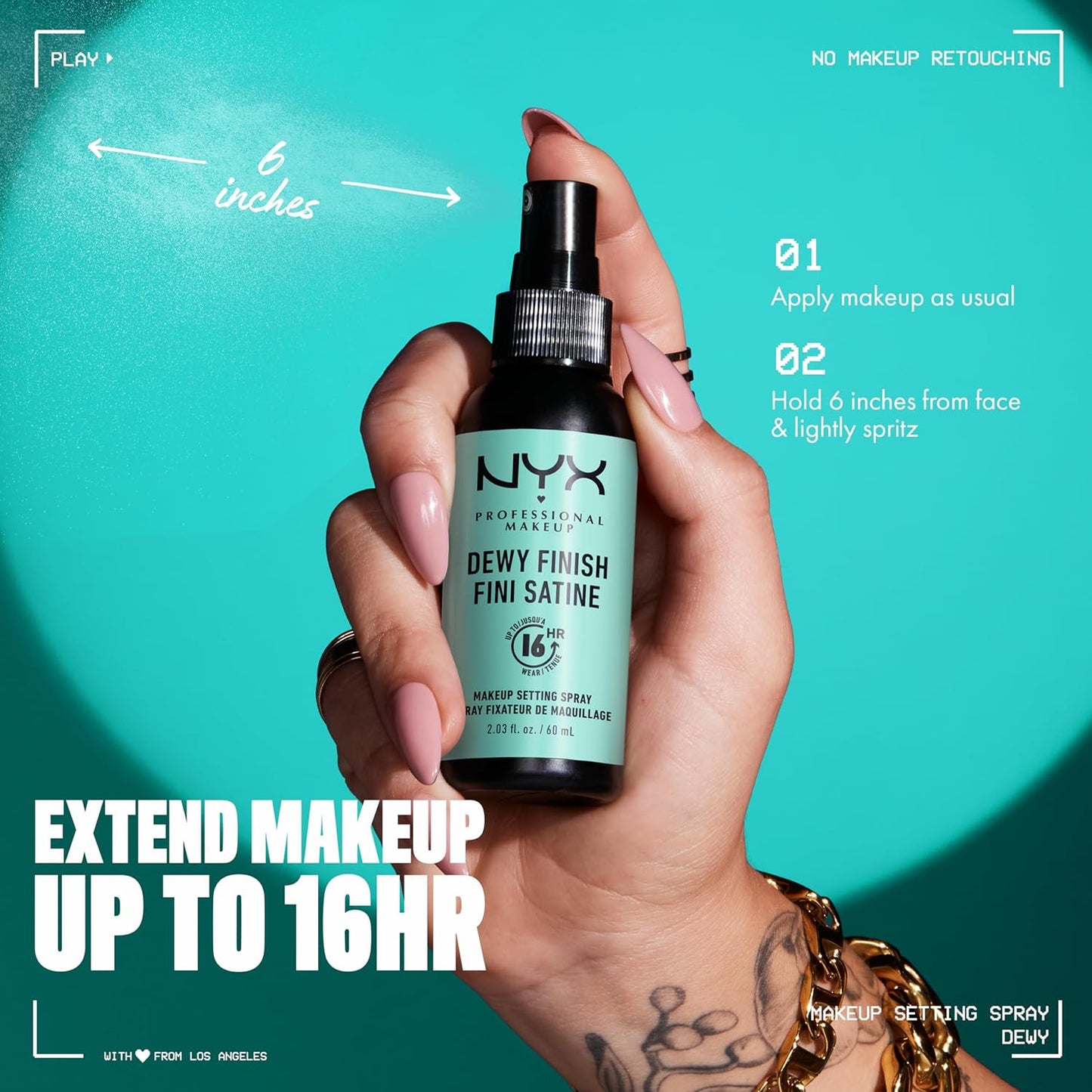 NYX PROFESSIONAL MAKEUP Makeup Setting Spray - Dewy Finish, Long-Lasting Face Mist for up to 16HR Wear, Vegan Formula, JUMBO Size