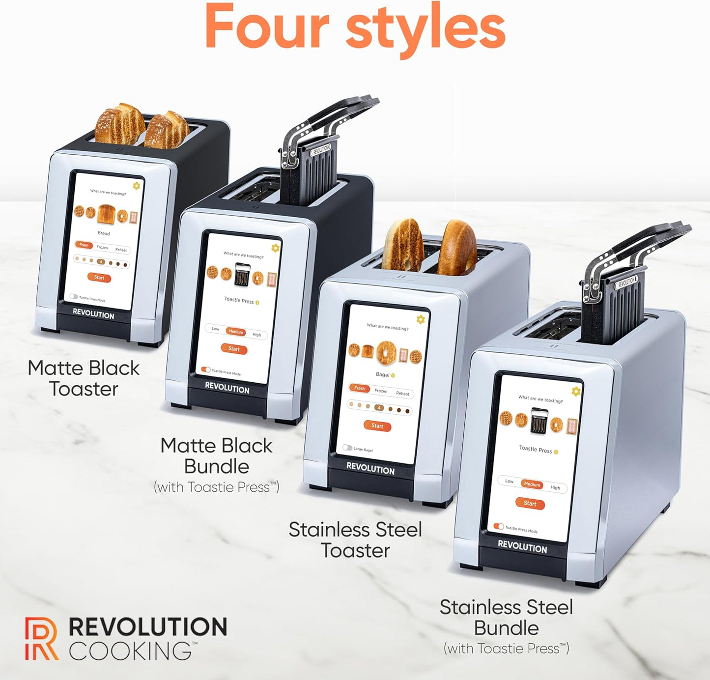 Revolution R180 Connect Smart Toaster Bundle with Toastie Press – Touchscreen, 2-Slice Wide Slot, InstaGLO Tech – Toast Bread, Bagels, Waffles, Muffins, Tortillas, Pastries – Black