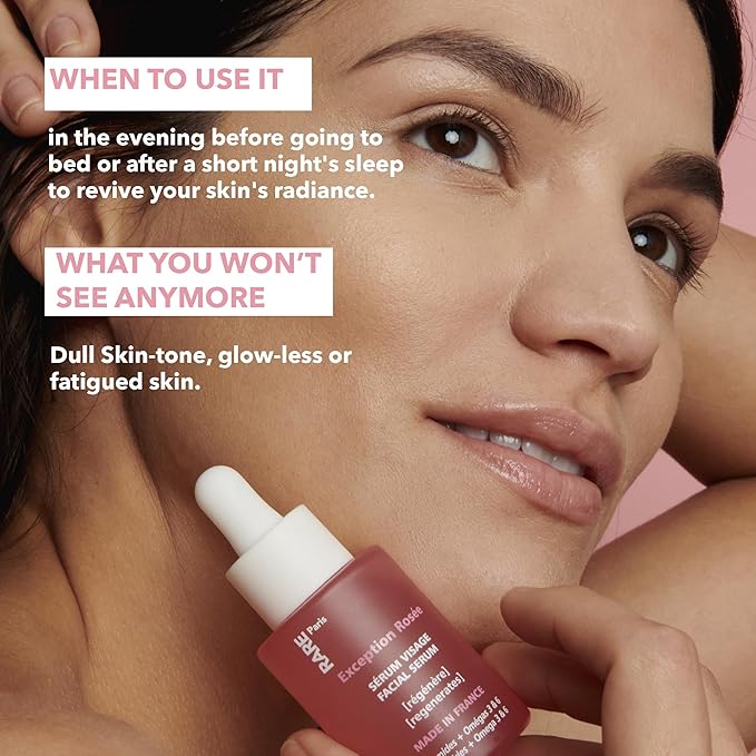 RARE Paris - Exception Rosée - Regenerating Facial Serum - Hydrating & Brightening - With Ceramides & Omega-3 & 6 - Brightening, Firming & Revitalizing - Multi-Active Serum Formula - 1oz