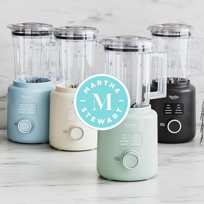 Martha Stewart 50oz Countertop Blender, Smoothie, Margarita & Ice Crushing Blender, BPA-Free Pitcher, 3 Speeds, 5 Presets, Auto-Clean Function, Dishwasher Safe, Stainless Steel Blades, Linen Cream