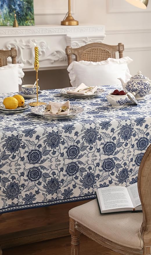patdrea Designer Vintage Blue Floral Tablecloth for Square Table,Linen Paisley Breathable Pattern Table Cloth,Home Cover Decor for Kitchen Dining Christmas,Thanksgiving,67"x67"-Lantang a