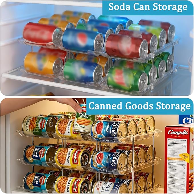Can Organizer for Pantry, 4 Tier Canned Food Goods Storage Organizer, Clear Soda Can Organizer for Refrigerator Stackable Can Dispenser Rack Holders for Pantry Cabinet Fridge Countertop, Holds 48 Cans