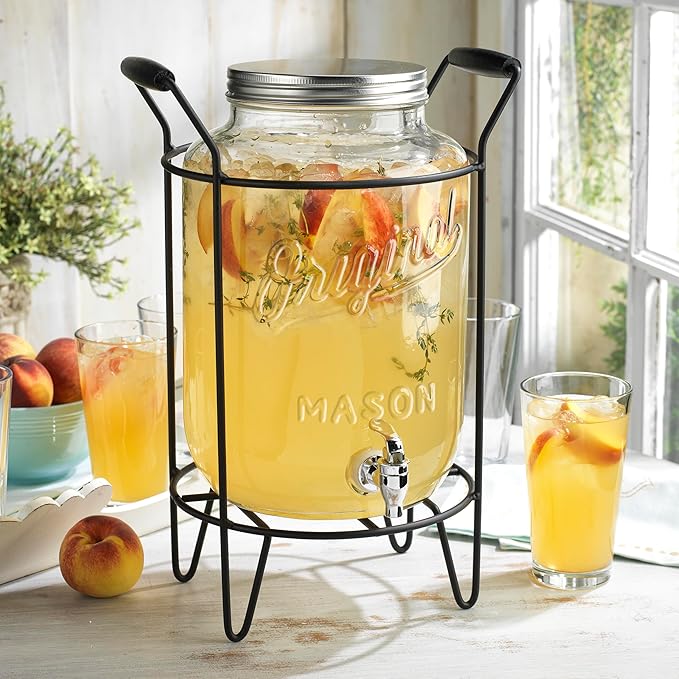 2 PACK-2 GALLON Drink Dispensers for Parties, Drink Dispensers for Parties, Original Mason Beverage Dispensers with Stand, Glass Water Jug Dispenser, 100% Leakproof Spigot Perfect For And Daily Use