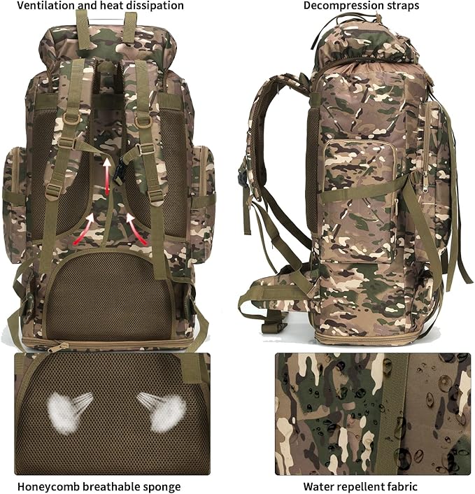 Hiking Backpack for Men 70L/100L Camping Backpack Military Rucksack Molle 3 Days Assault Pack for Climbing