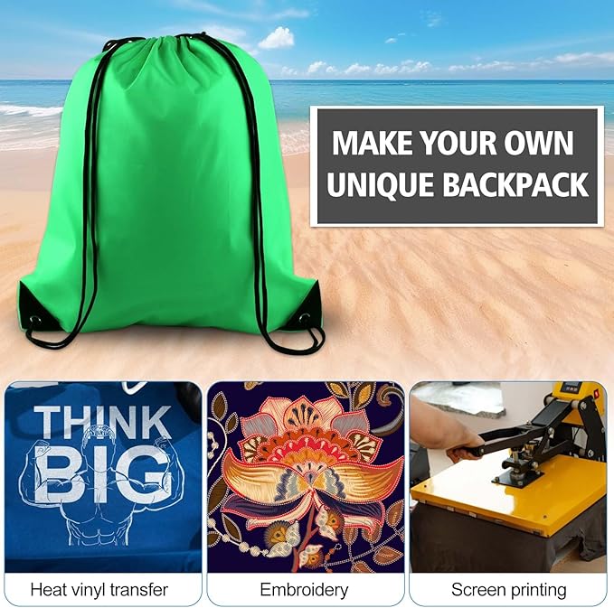 KUUQA 2Pcs Green Drawstring Backpack Bags Cinch Sack Bulk String Backpack Storage Bag