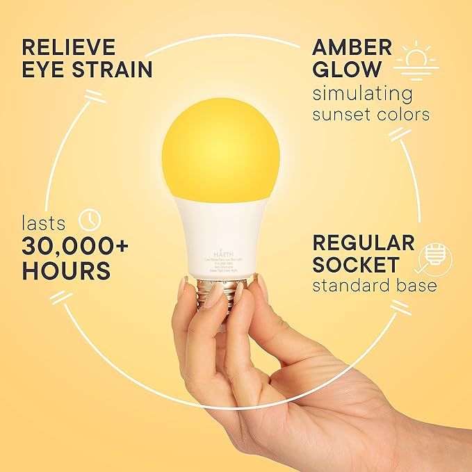 2 Pack Sleep Amber Light Bulbs I Blue Light Blocking Led Lights for Bedroom Soft Warm Light Bulbs I 7 Watts E26 Led Bulb 60 Watt (Equivalent) I Night Light Bulbs for Lamp, Bedroom Lights, Kids Room