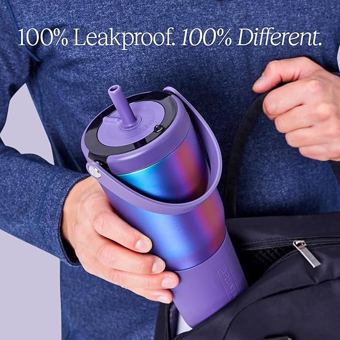 BrüMate Resa 35oz 100% Leakproof Travel Tumbler with Handle & Straw | Flexible SoftSip Straw | Silicone Sleeve for Durability | Stainless Steel | Cup Holder Travel Friendly Water Bottle (Violet Crush)
