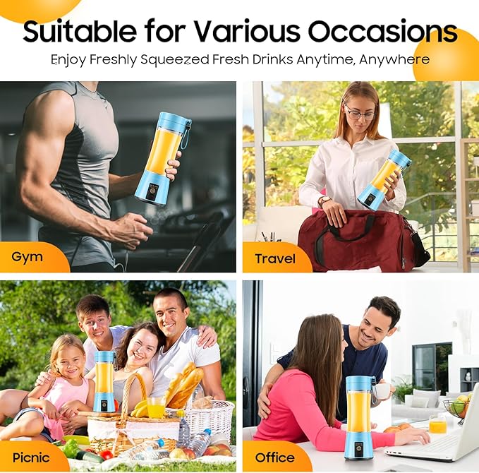 Portable Blender for Smoothies & Shakes - Cordless Personal Size Mini Blender with BAP Free Juice Cup, USB Rechargeable Suit for Sports/Picnic