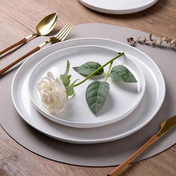 AmorArc Ceramic Dinnerware Sets for 8, 24 Pieces Handpainted Plates and Bowls Set with Rustic Terracotta Underside, Scratch Resistant Stoneware Dishes Set, Dishwasher & Microwave Safe, White
