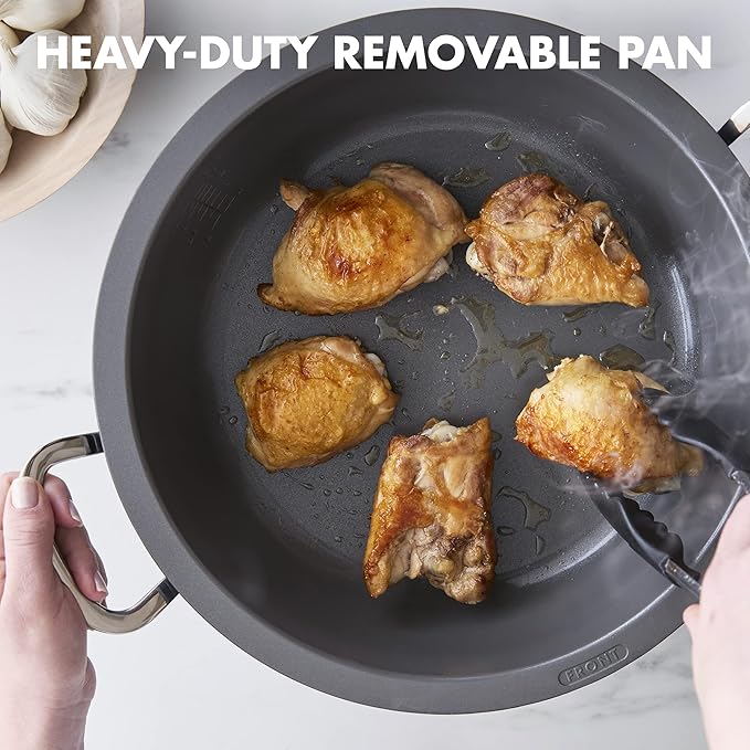 GreenPan Elite Essential Smart Electric 6QT Skillet Pot, Presets to Sear Saute Stir-Fry and Cook Rice, Healthy Ceramic Nonstick and Dishwasher Safe Parts, Easy-to-use LED Display, Oxford Blue
