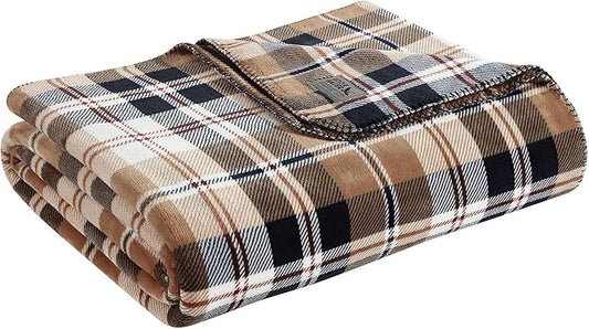 Eddie Bauer - Twin Blanket, Reversible Plush Bedding, Plaid Home Decor, Oeko-Tex Certified (Tralhead Plaid Beige, Twin)
