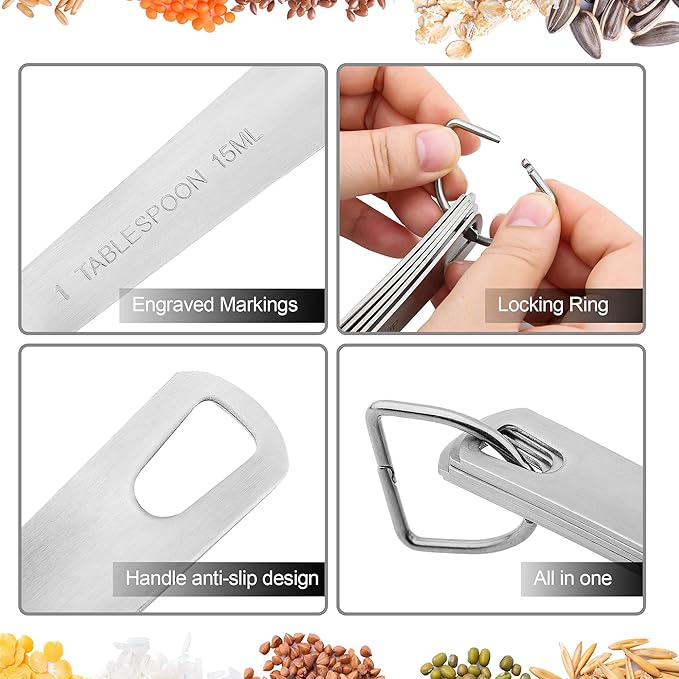 Smithcraft Measuring Cups and Spoons Set 18, Metric&US 18/8 Stainless Steel Measuring Cups and Spoons for Kitchen &Baking, Metal Measue Cup and Spoon for Dry&Liquid, 8 Measure Cups&9 Spoons w/Leveler