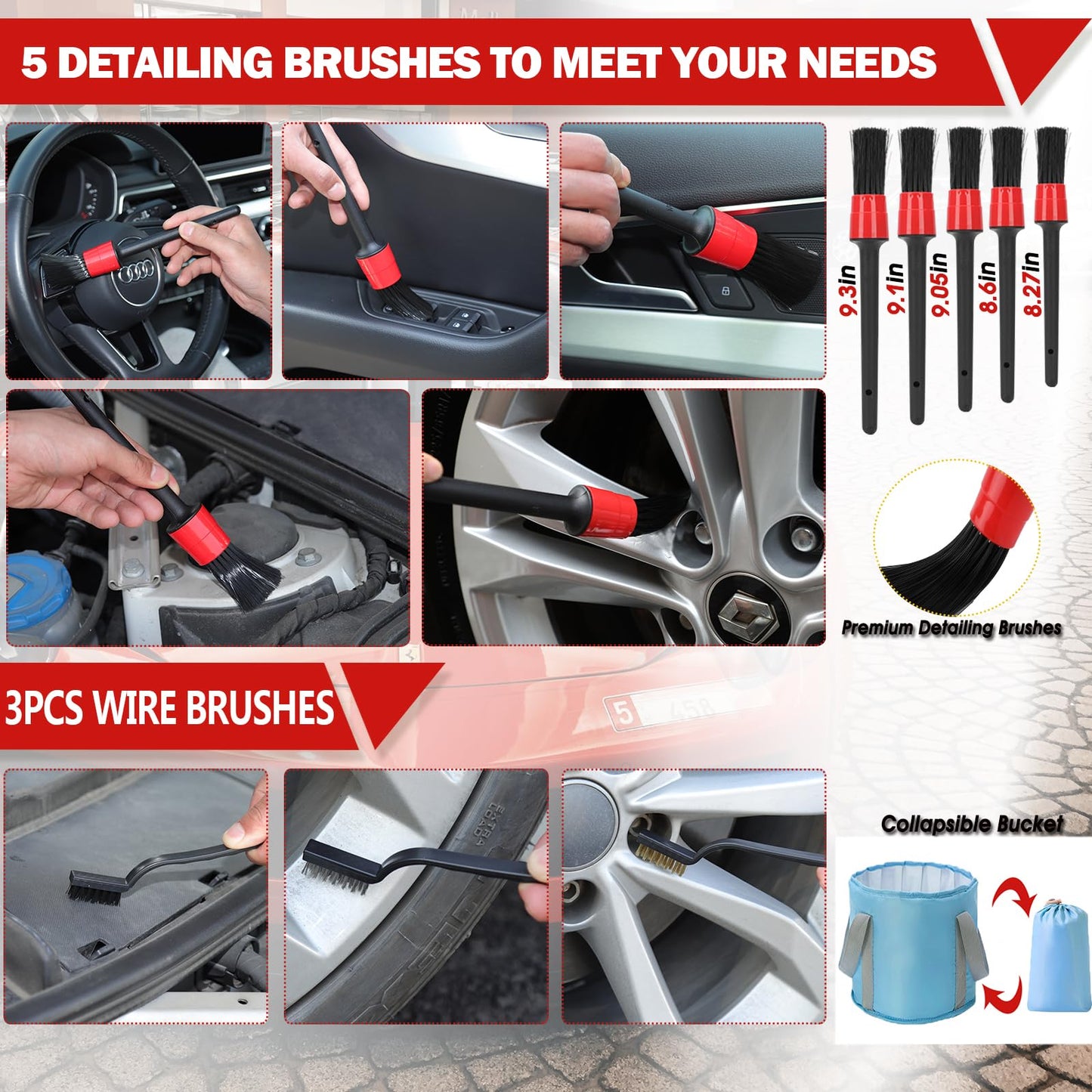 56Pcs Car Wash Cleaning Kit with Foam Gun, Car Wash Brush with Long Handle, Car Detailing Kit, Car Wheel Brush for Car Cleaning Supplies, Adjustable Hose Wash Sprayer-Quick Connector to Any Hose