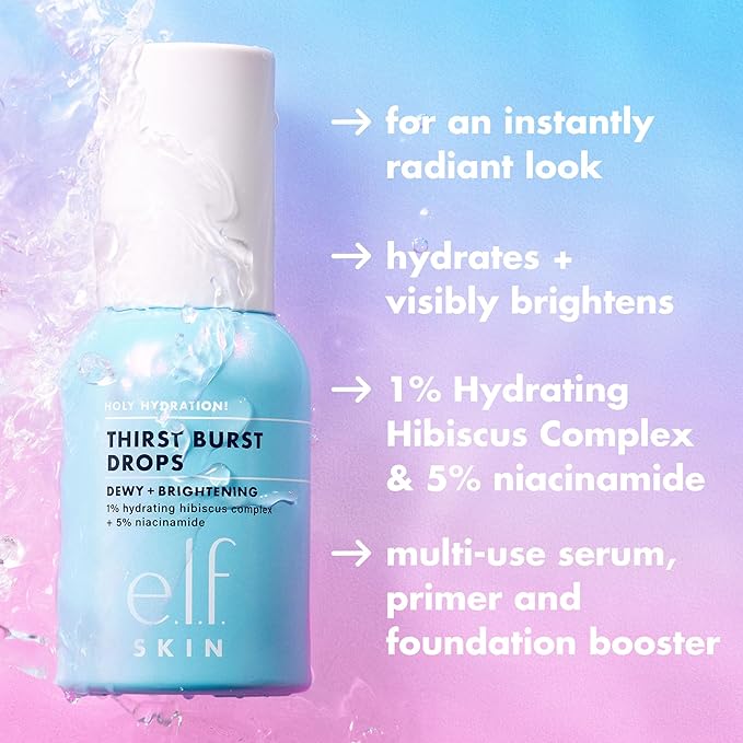e.l.f. SKIN Holy Hydration! Thirst Burst Drops Mini, Serum For An Instant Radiant Complexion, Made With Hyaluronic Acid, Vegan & Cruelty-Free