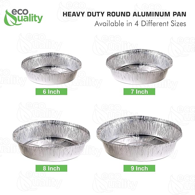 EcoQuality 6" Round Aluminum Foil Pans - Disposable Containers with Foldable Walls for Pie Baking, Cooking, Serving, Reheating, and Storing - Freezer and Oven Safe Tart Pan 150 Pack