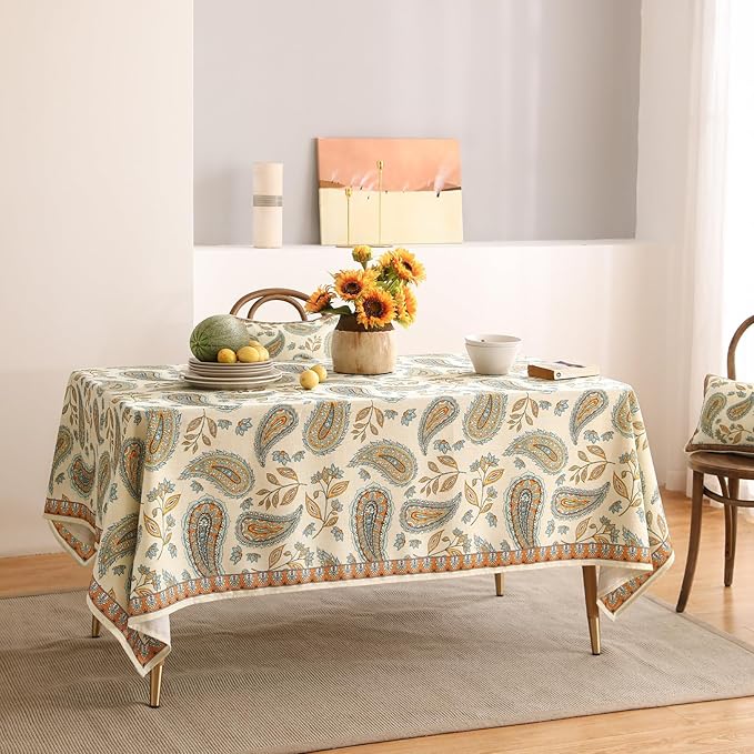 patdrea Designer Vintage French Long Rectangle Table Cloth,Italian Floral Wrinkle Free Farmhouse Tablecloth,Decor Table Cover for Kitchen Dining,Christmas,Tea Party,Thanksgiving,63"x87"-Lysaniya