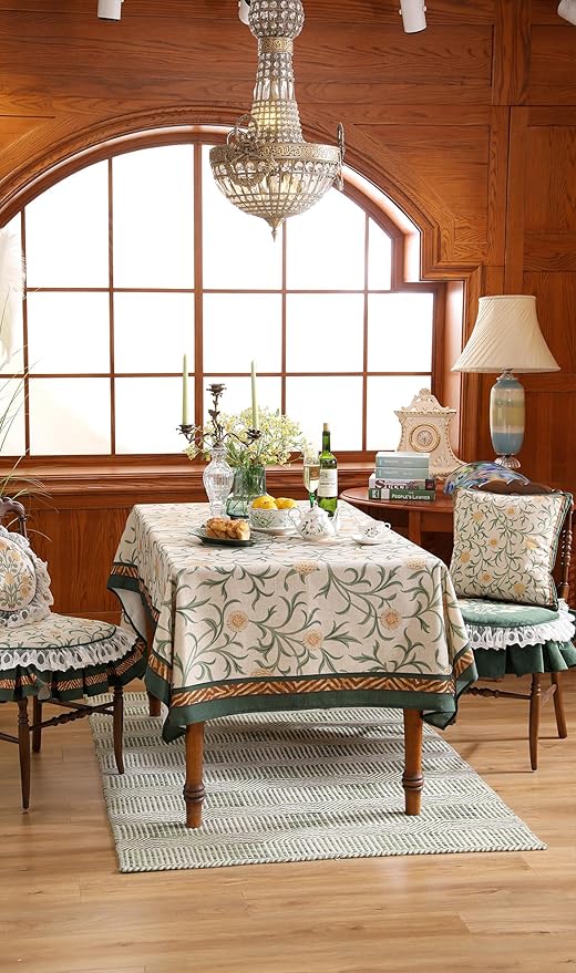patdrea Designer French Linen Table Cloth for Rectangle Table,Vintage Fall Decorative Tablecloth,Floral Decoration Cover for Kitchen Dining Christmas,Tea Party,Thanksgiving,55"x79"-Littledaisy