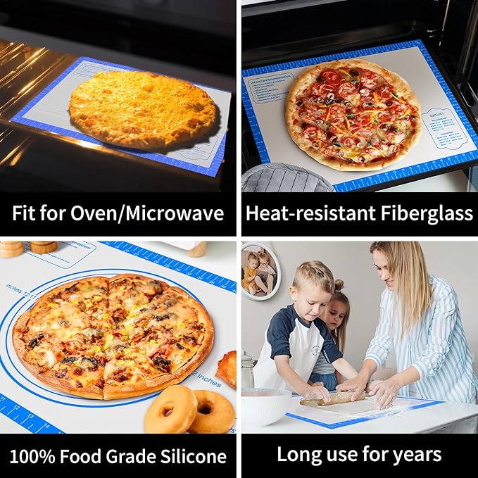 Non Stick Silicone Pastry Mat, Silicone Macaron Baking Mat for Making Pizza Cookie Bread,Pie Crust Oven Liner, Mat Non-Slip Fondant Mat Extra Large 32" x 24"
