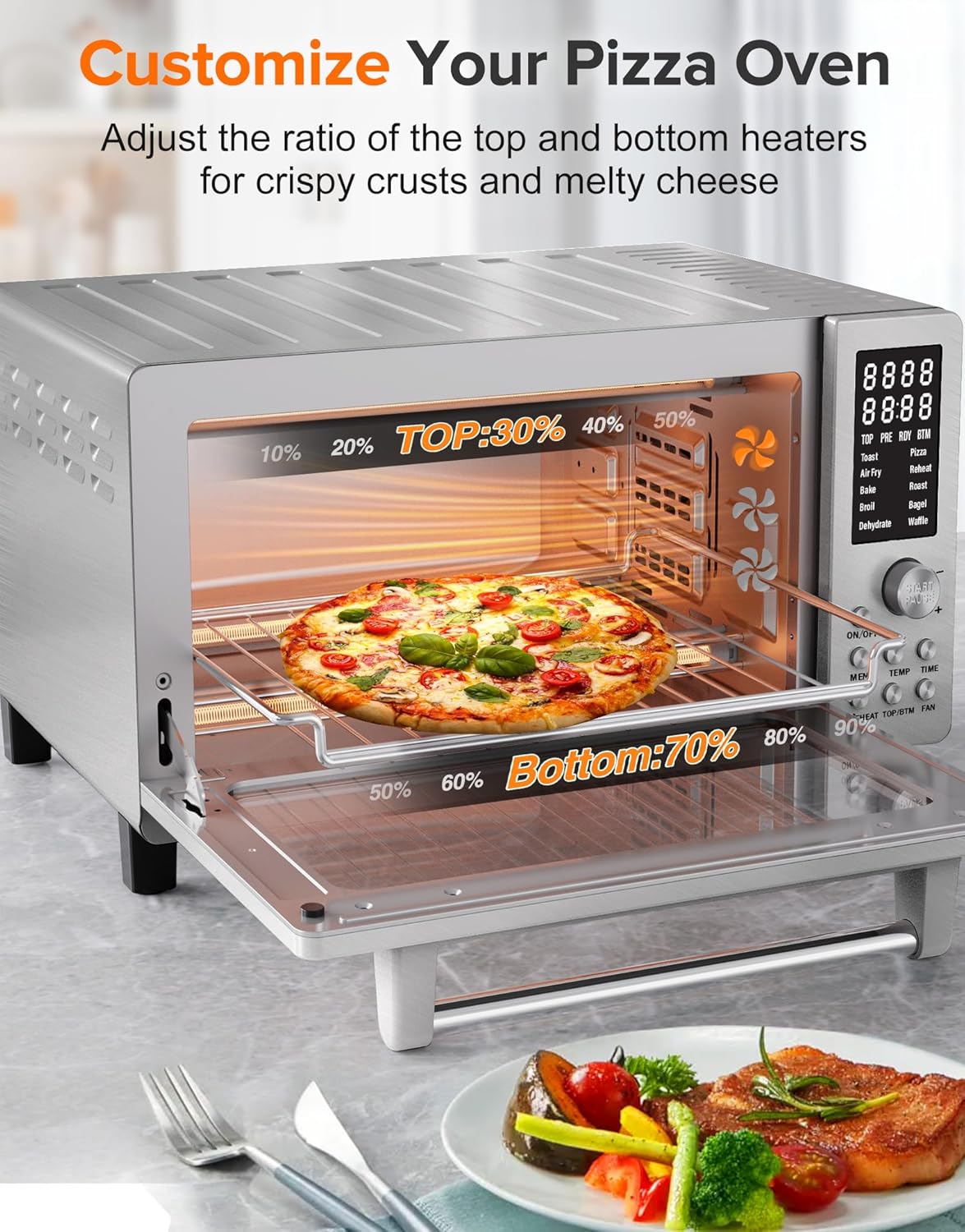 Nuwave Bravo Pro Smart 21QT Toaster Oven Air Fryer Combo, Convection Oven Countertop, 10 functions all in 1, with even & quick crisp technology, 50-450°F, 1800W, Stainless Steel