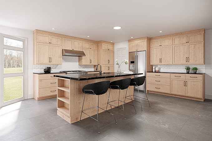 Quicklock RTA (Ready-to-Assemble) 42" Tall Wall Kitchen Cabinets - Shaker Style | 100% Hardwood | Made in America | Soft Close Hardware (Raw Maple, 12" D x 24" W x 42" H)