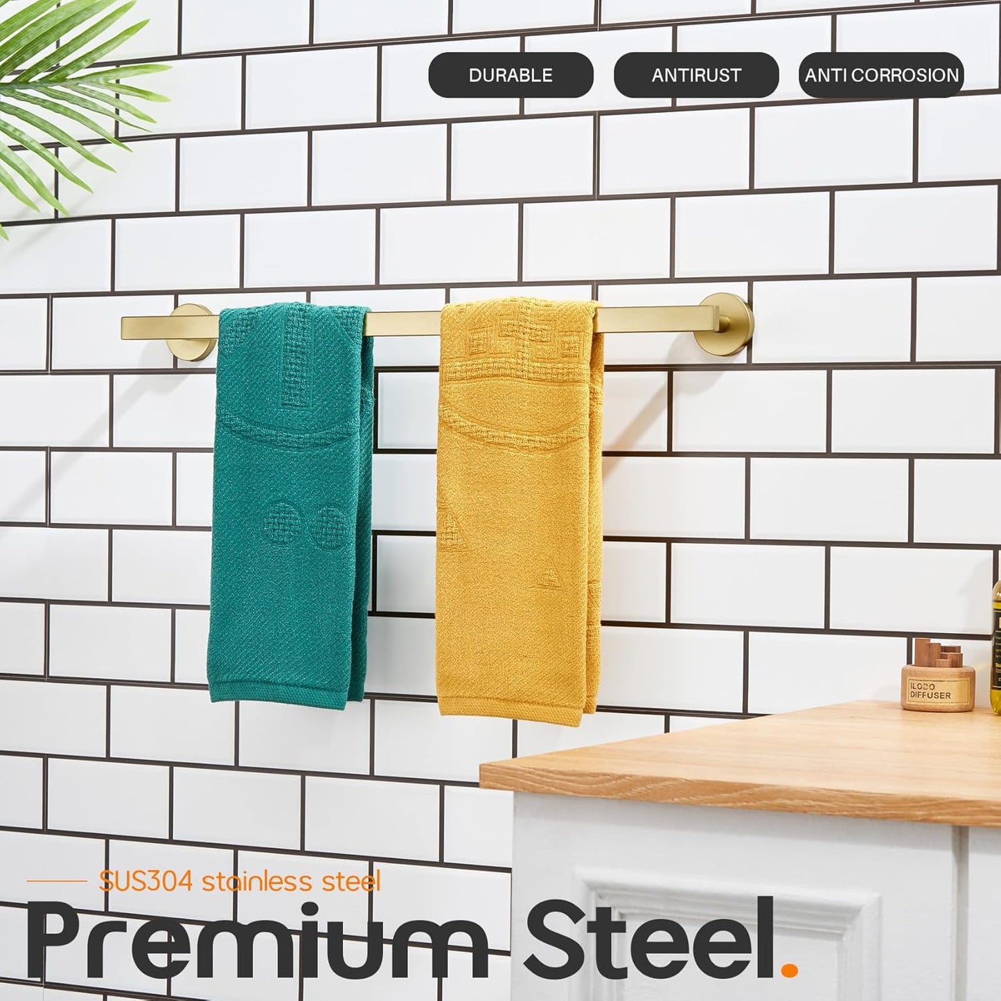 20 Inch Bathroom Towel Bar Bath Towel Rack Kitchen Towel Holder Towel Shelf Wall Mounted SUS304 Stainless Steel Brushed Gold AN4001GD-L20