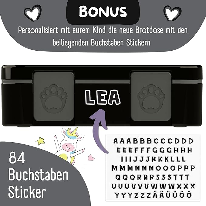 BEARFOOT Kids Lunch Box with Compartments – Compact & Lightweight | Leak-Proof, BPA-Free, Dishwasher & Microwave Safe | Hand-Drawn Design for Preschool, School, Travel (Game Black, 2.75 Cups)