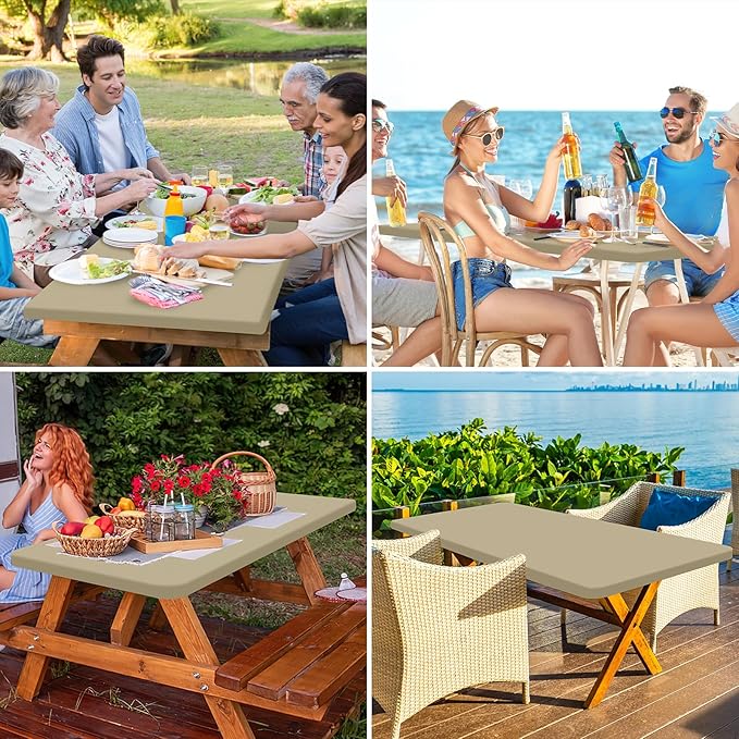 homing Rectangle Table Cloth Cover, Waterproof Polyester Elastic Fitted Tablecloth, Fits for 8 Foot Folding Tables, Washable Table Protector for Picnic, Camping, Outdoor (Taupe, 30" x 96")