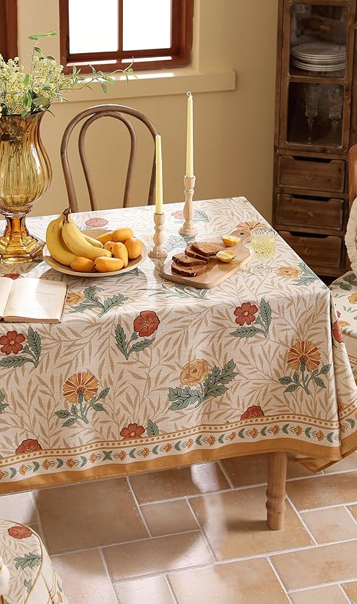 patdrea Designer French Vintage Extra Long Rectangular Tablecloth,Yellow Floral Pattern Anti-Wrinkle Table Cloth,Decor Cover for Kitchen Dining Parties,Christmas,Thanksgiving,63"x110"-Cornflowers