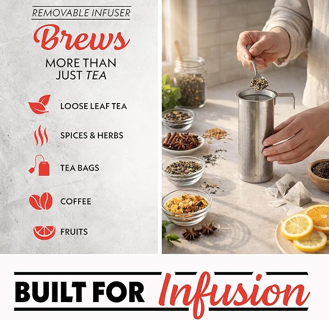 Gourmia Electric Glass Kettle – 1.7L Programmable Tea & Coffee Brewer with Digital Touch Display, 6 Presets, Removable Stainless Steel Infuser, Cordless with 360° Swivel Base, Red