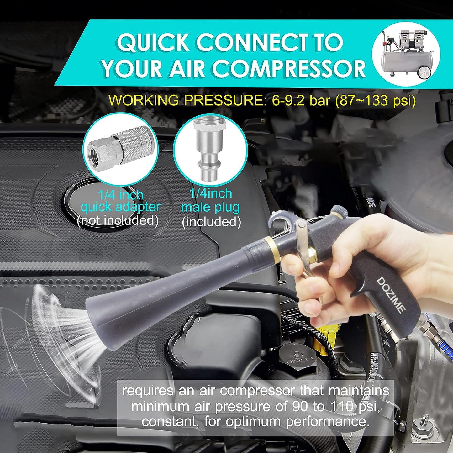 DOZIME Air Blow Gun &vacunm Gun with Brass Adjustable Air Flow Nozzle,Cleaning Gun Quickly Blasts Dirt and Dust from Surface Works with Air Compressor(Powerful Aluminium Rotate Tube)
