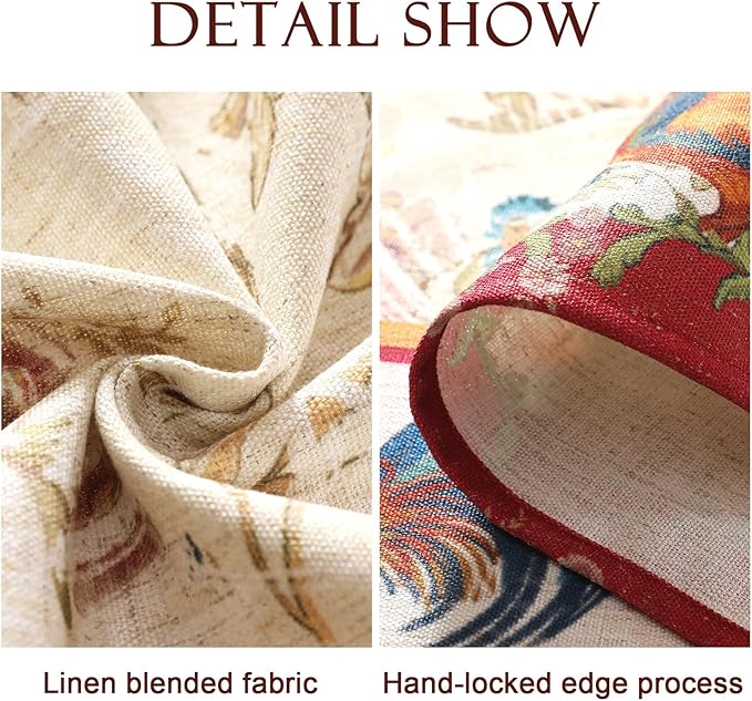 patdrea Designer Linen Red Long Rectangle Tablecloth,Vintage French Animals Pattern Tablecloths,Decoration Floral Table Cover for Kitchen Dining Christmas,Party,Thanksgiving,63"x94"-Townlife E