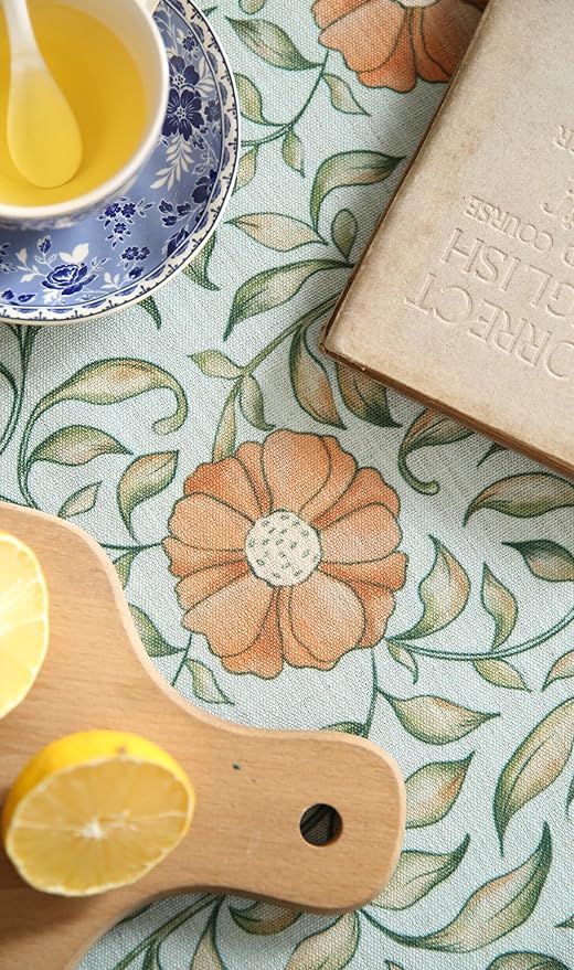 patdrea Designer French Linen Tablecloth Rectangle for Tables,Italian Floral Tablecloth,Provencal Country Tablecloths,FlowerBlue Pattern Table Cover for Kitchen Dining,Christmas,55"x79"